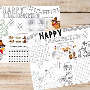 2 Thanksgiving Kid&#39;s Placemat & Activity Sheets, kids thanksgiving game, kids thanksgiving activity, kids thanksgiving coloring sheet