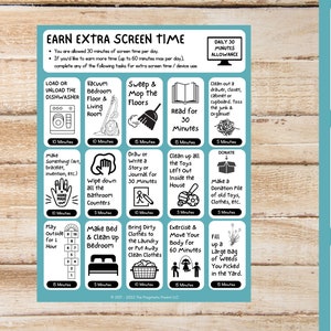 Earn Screen Time Chart, Screentime Rules, Kids Responsibility Chart, Kids Chore Chart, Summer Routine, Summer Schedule for Kids, Screen Time