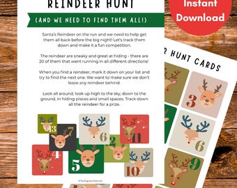 Christmas Reindeer Scavenger Hunt Printable, Christmas Game Printable, Christmas Activity Printable, Reindeer Hunt Game Xmas Game Kids Xmas