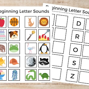 Juego de combinación de sonidos iniciales, preescolar de combinación de letras, aprendizaje de letras, fonética, prekínder, sonidos iniciales, ABC, fonética de aprendizaje