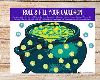 Halloween Cauldron Kids Game: Roll and Fill Your Cauldron, Kid's Fall activity, kids halloween activity, kids halloween fun game witches