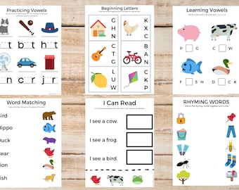 47 Worksheets - ABCs / Phonics BUNDL, CVC Word Builder, Beginning Letter Sounds, Learn ABCs, Phonics, Beginning Sound, Rhyming Words