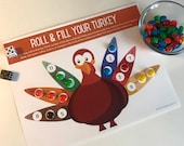 Thanksgiving Printable, Roll A Turkey, Thanksgiving activity, kids thanksgiving activity sheet, kids thanksgiving roll a turkey game, Thanks