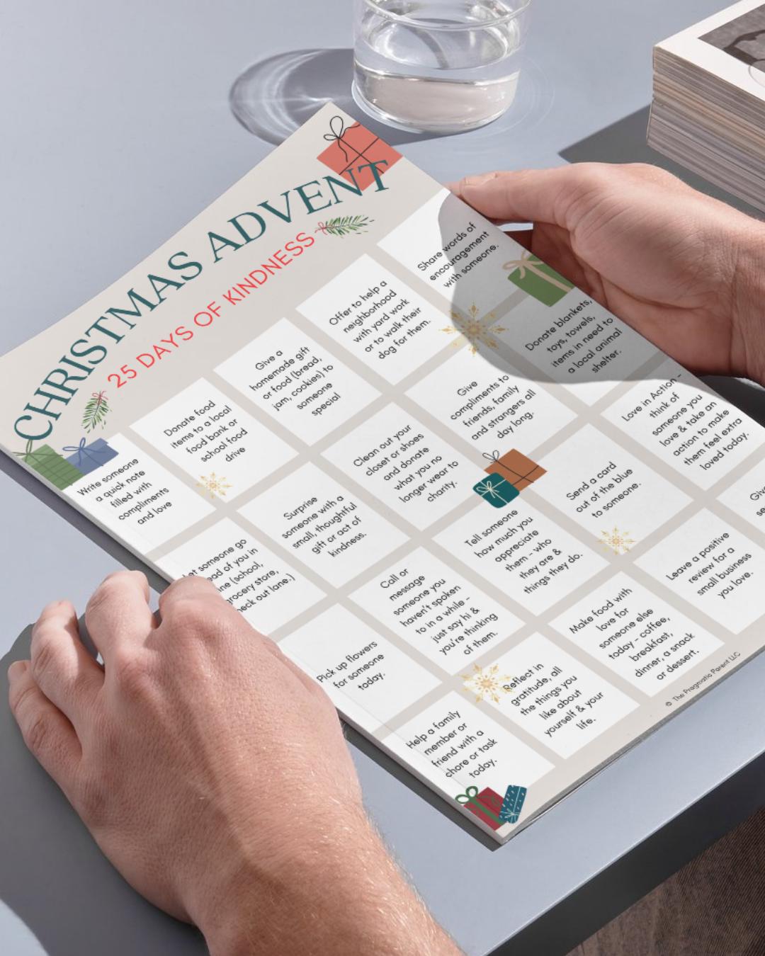 25 Days of Kindness Calendar, Printable Christmas Advent Calendar ...