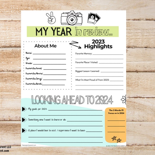 Kid's Year in Review Printable, Year in Review Activity, New Years Eve Activity, New Year's Eve Activity, NYE Printable, Kids Year Recap
