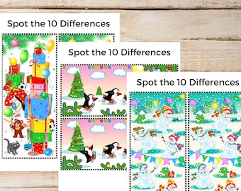 7 Holiday Spot the Difference Game for Kids, Kids Activity Sheet, Fun Kids Activity, Kids Activity Game Sheet, Holiday Spot the Differences