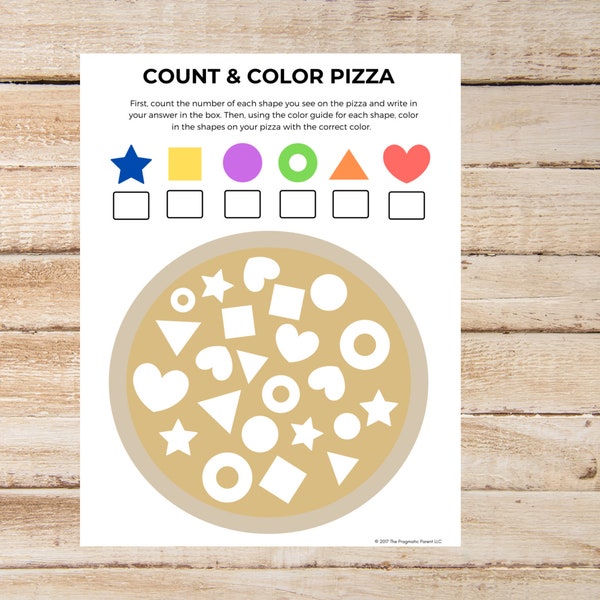 Color Count Worksheet, Learn Shapes, Counting Worksheet, Preschool Worksheet, Learn to Count, Counting and Coloring Activity, Learn Shapes