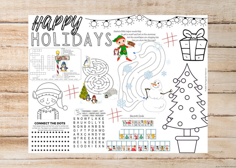 3 Kid's Christmas Activity Sheet Kids Christmas Placemat Etsy