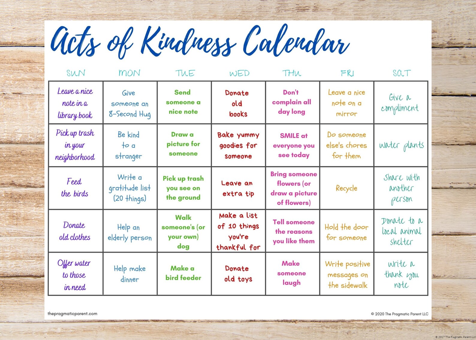 Kids's Acts of Kindness Calendar Kindness Calendar Etsy