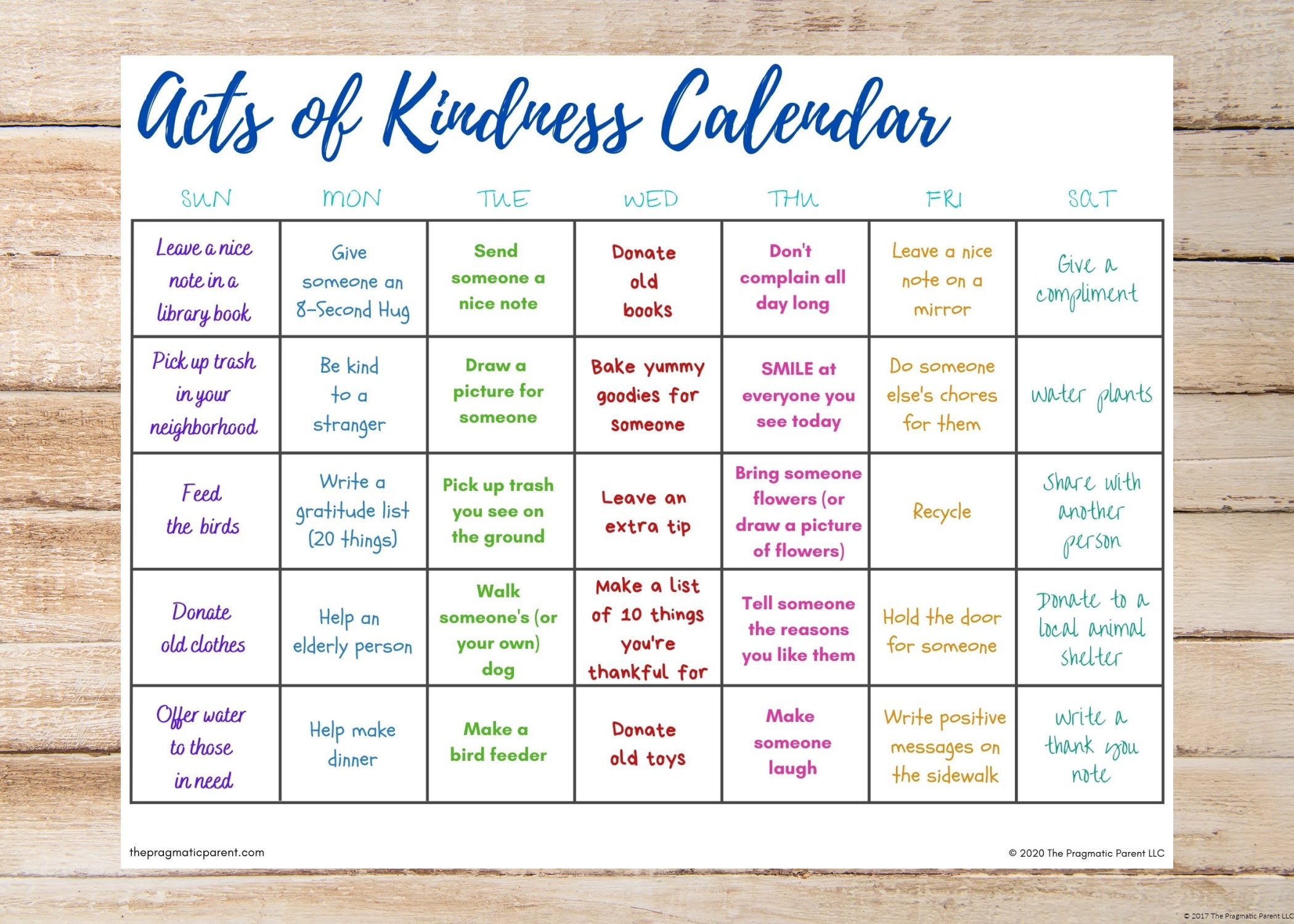 Kids's Acts of Kindness Calendar Kindness Calendar Etsy UK
