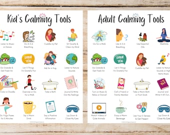 kids calm tools poster, adult calming tools, Poster for Anxious Kids, Help Kids Calm Down with Grounding Exercises, Grounding Techniques