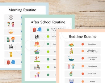 3 Routine Chart Set - Morning, After School, Evening Routine Charts, Morning Routine for Kids, Bedtime Routine, PDF Printable Routine Charts