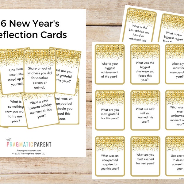 36 New Year's Reflection Cards, Conversation Cards, family conversation cards for kids, conversation starters for kids, kids New Year's game