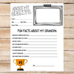 Opa Vatertag Printable, Opa Vatertagsfrage Printable für Kinder, Vatertagsfragebogen, Vatertag Fill in the Blank