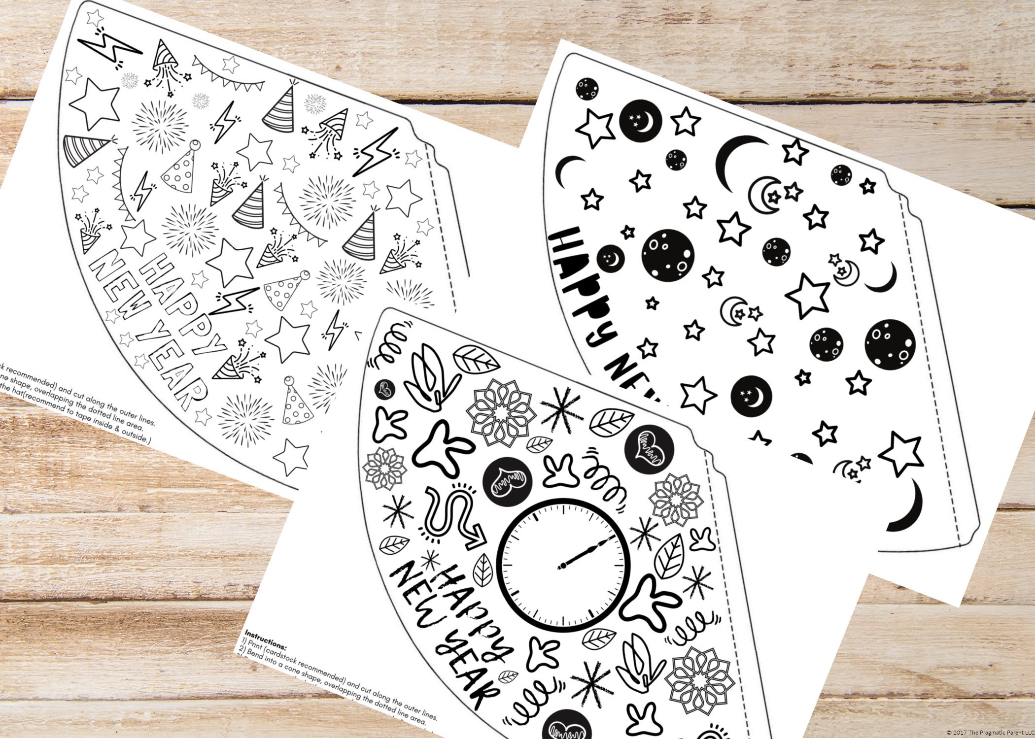 3 New Years Eve Kid's Party Hats, Printable Kids New Years Hats, Kids ...