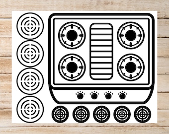 Printable Stove Burners, Pretend Play Kitchen Stove, Play Kitchen Accessories, Toddler Pretend Play, DIY Stove Parts, Dramatic Play Center