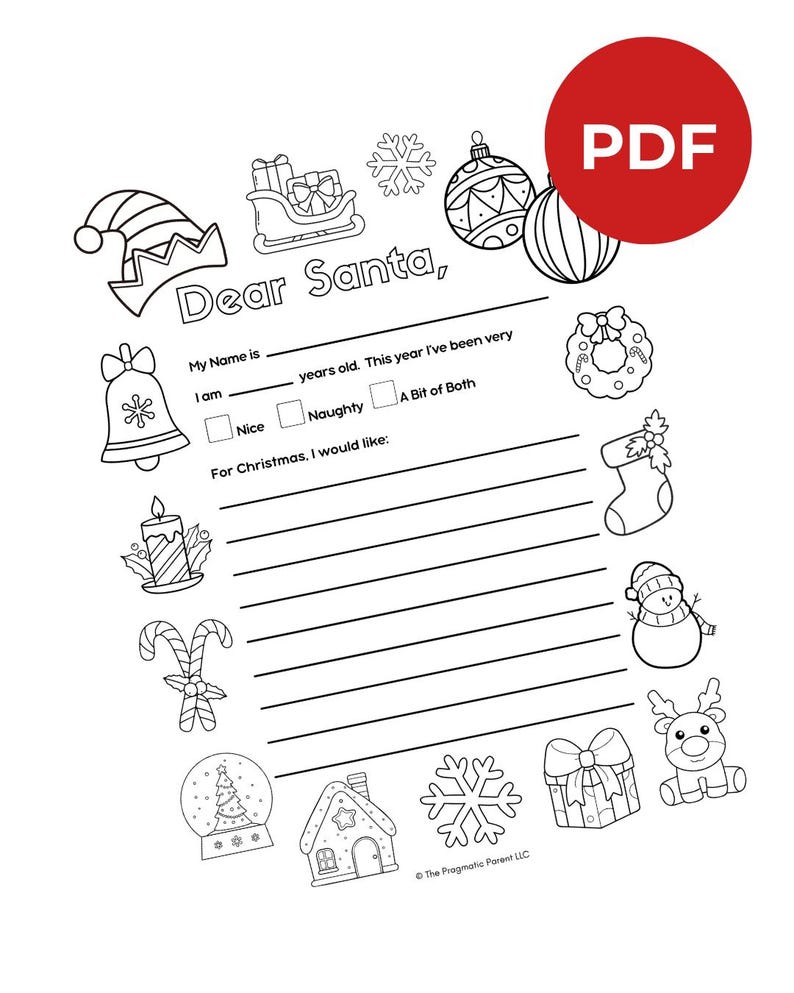 Letter to Santa Coloring Page Printable Christmas Wish List, Dear Santa ...