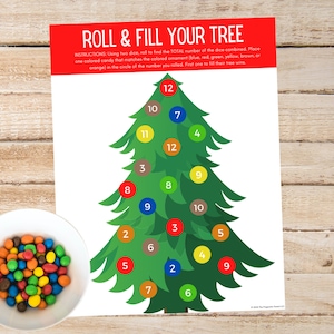 Christmas Kids Table Game: Roll A Tree, Kid's Christmas activity, kids Christmas activity, kids Christmas roll a christmas tree game, xmas