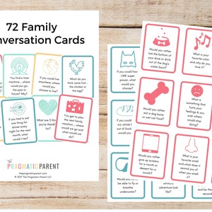 72 Family Conversation Cards, family conversation cards for kids, conversation starters for kids, dinner conversation cards, social skills