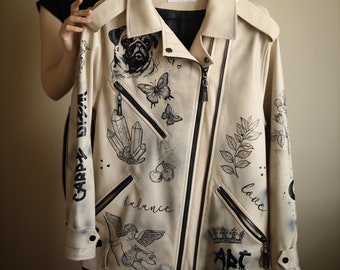 Hand-Painted Leather Jacket: Custom Unique Design, Personalized Clothing