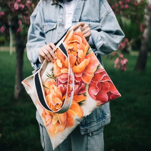 Unique hand painted tote bag, personalized hand painted custom tote bag, women&#39;s shopper bag, peonies flowers hand painted accessory