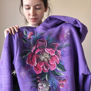 Hand Painted Custom Floral Hoodie, Personalized Women's Purple Hoodie With Flowers, unique handmade gift made in Ukraine image 8