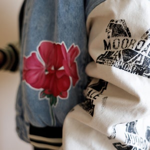 Hand painted custom denim jacket, personalized gift for a girl, drawing on a denim jacket image 9