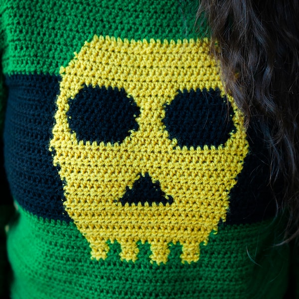 Green Skull Sweater Etsy