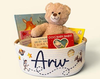 Astronaut Book Basket for Baby Boy - Toy Basket for Books Baby Shower Book Basket - Birthday Gift for Boy to Fill with Books shoes clothes