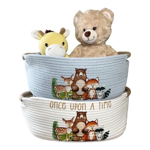 Waldtier kundenspezifischer Korb, personalisierter Korb, Baby-Dusche-Geschenk, Windel-Halter, Bücher-Korb für Kinderzimmer, kleiner Junge Geschenk, Babygeschenk