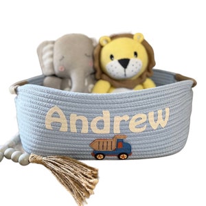 Baby Geschenkkorb Blau Baby Shower Korb Personalisierter Geschenkkorb - Baby-Geschenk für Jungen Baby-Geschenk-Baby-Geschenk-Babyparty-Geschenkkorb mit Namen niedlich