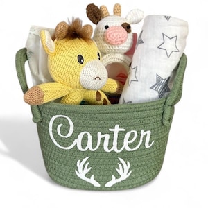 Baby-Geschenkkorb, personalisierter niedlicher Korb, Babypartygeschenk, Windelhalter, Mädchen, Junge, rosa, grau, weiß, grün, kleiner Korb für neue Mutter