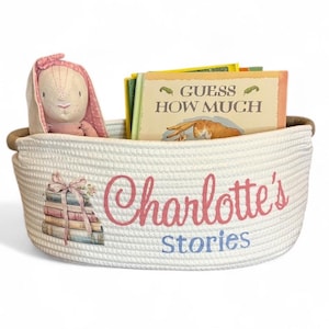 PANIER À LIVRES avec nom pour baby shower, panier cadeau pour bébé, cadeau bébé fille, cadeau bébé garçon, cadeau unique, panier souvenir, porte-livre personnalisé