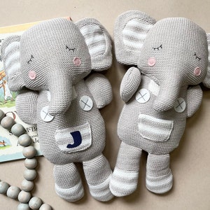 Plush Elephant Personalized Monogrammed stuffed animal gray Baby Shower Gift Present for newborn gift basket image 1