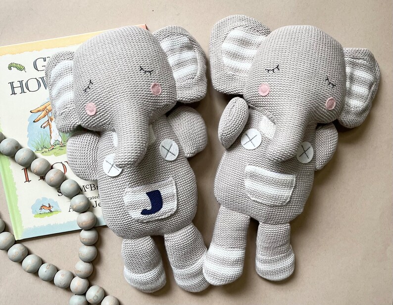 Plush Elephant Personalized Monogrammed stuffed animal gray Baby Shower Gift Present for newborn gift basket image 1