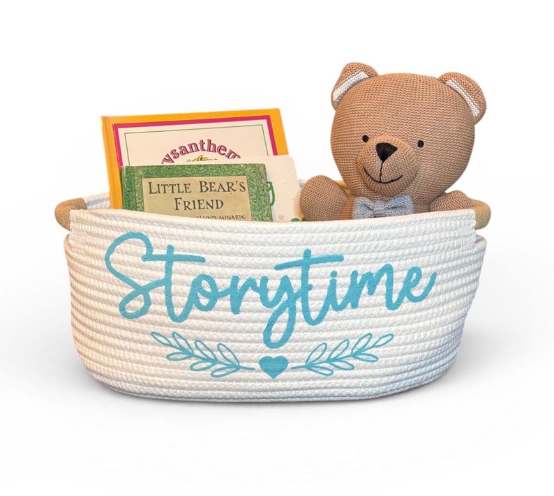 Cesta de cuentos para baby shower Cesta de regalo con libros para bebé niño o niña Cesta de lectura de libros Linda hora del cuento Lleva un libro al baby shower Tiff Blue