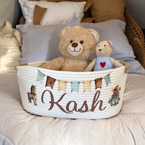 Cowboy Thema Babyparty Geschenkkorb Niedlicher personalisierter Babykorb Pferd Cowboyhut Blau Tan Storytime Bücherkorb für Neugeborene Baby Jungen Geschenk