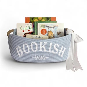 Bookish Basket for Baby Shower Gift Basket for Books for Baby Boy or Girl Dorm Room Decor Graduation Gift College Book Holder to Organizer