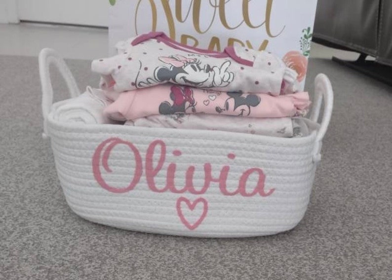 Cesta personalizada, Cesta blanca personalizada, Regalo de baby shower, Porta pañales, Almacenamiento de mascotas, Caja de almacenamiento para niños, Regalo para niño con guante de béisbol imagen 9