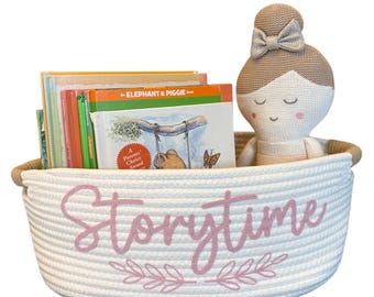 Storytime Basket for Baby Shower Gift Basket for Books for Baby Boy or Girl Reading Book Basket Cute Story Time Bring a Book to Baby Shower