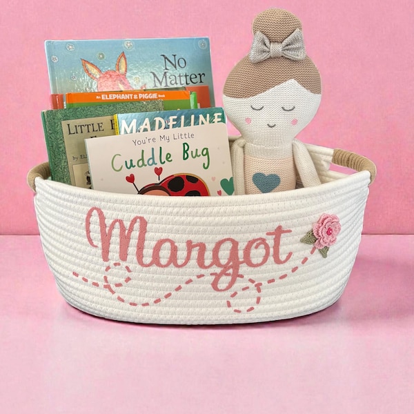 Cesta de regalo para niña - Cesta de regalo personalizada para baby shower en color crema marfil - Regalo para guardería - Regalo para recién nacida - Regalo para niña - El mejor baby shower