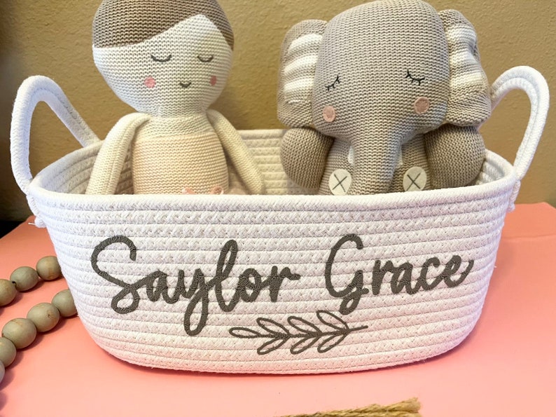 Custom Basket, Personalized white Basket, Baby Shower Gift, Diaper Holder, Pet Storage, Childrens Storage Box, baseball glove boy gift image 4