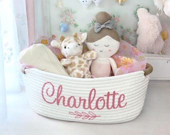 Cesta de regalo para niña - Cesta de regalo personalizada para baby shower en color crema marfil - Regalo para la habitación del bebé - Regalo para recién nacida - Regalo para niña - El mejor baby shower