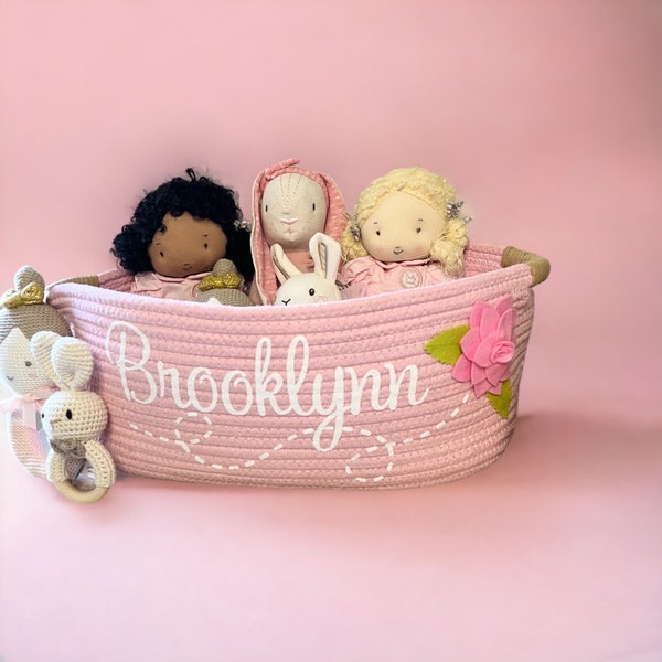 Pretty Pink Baby Gift Baskets, Personalized Gift Basket, Nursery Diaper Baskets, Baskets with Names, Baby Gift Girl, Baby Gift Box, Flower