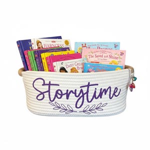 Cesta de cuentos para baby shower Cesta de regalo con libros para bebé niño o niña Cesta de lectura de libros Linda hora del cuento Lleva un libro al baby shower Purple (new)