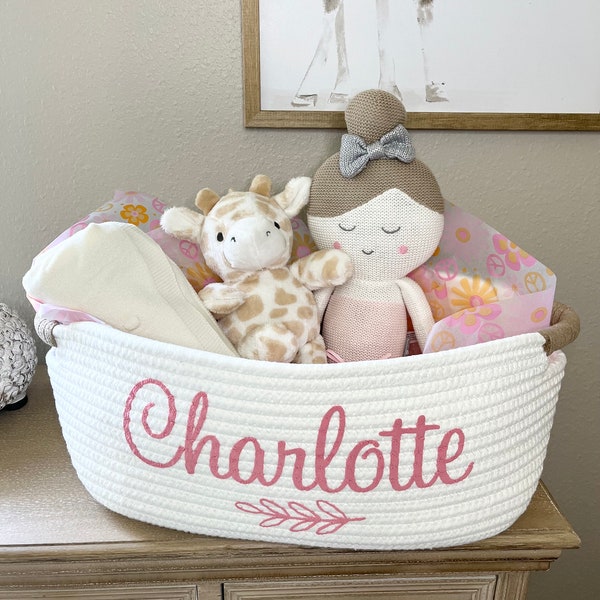 Baby Girl Gift Basket - Ivory Cream Baby Shower Personalized Gift Basket - Nursery Gift - Newborn Gift - Baby Girl Gift - Best Baby Shower