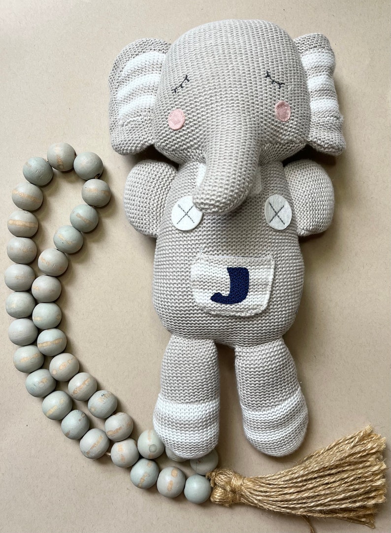 Plush Elephant Personalized Monogrammed stuffed animal gray Baby Shower Gift Present for newborn gift basket image 3