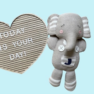 Plush Elephant Personalized Monogrammed stuffed animal gray Baby Shower Gift Present for newborn gift basket image 2