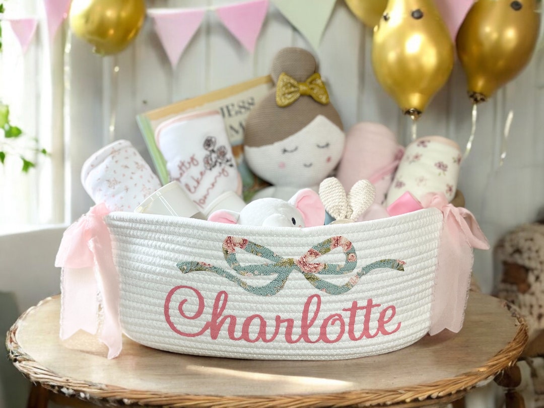 Beautiful Coquette Bow Birthday Gift Basket, Baby Shower Basket With ...