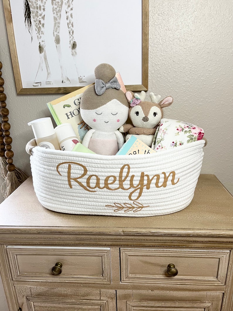 Baby Girl Gift Basket Ivory Cream Baby Shower Personalized Gift Basket Nursery Gift Newborn Gift Baby Girl Gift Best Baby Shower image 6